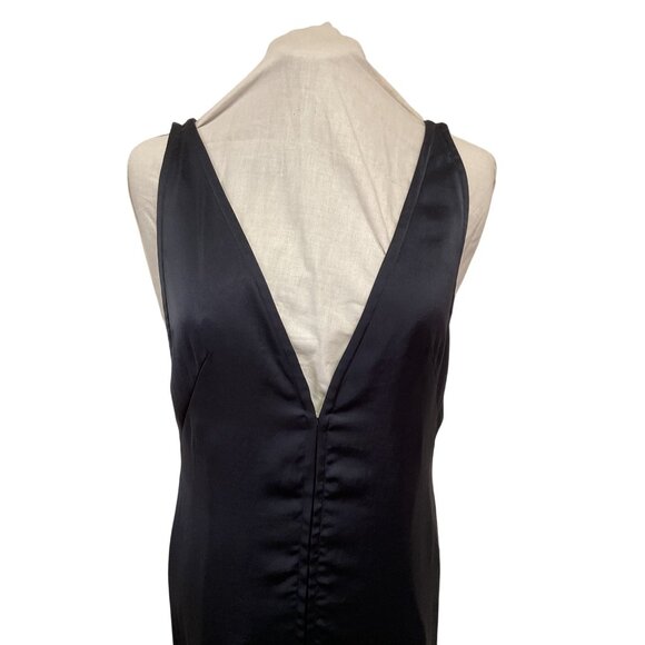 Theory Navy Slip Dress W/ Plunging Neckline Front Slit Size 2 - Picture 2 of 8